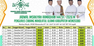 Jadwal Imsakiyah Ramadhan 1447 H/ 2026 M Wilayah Wonosobo
